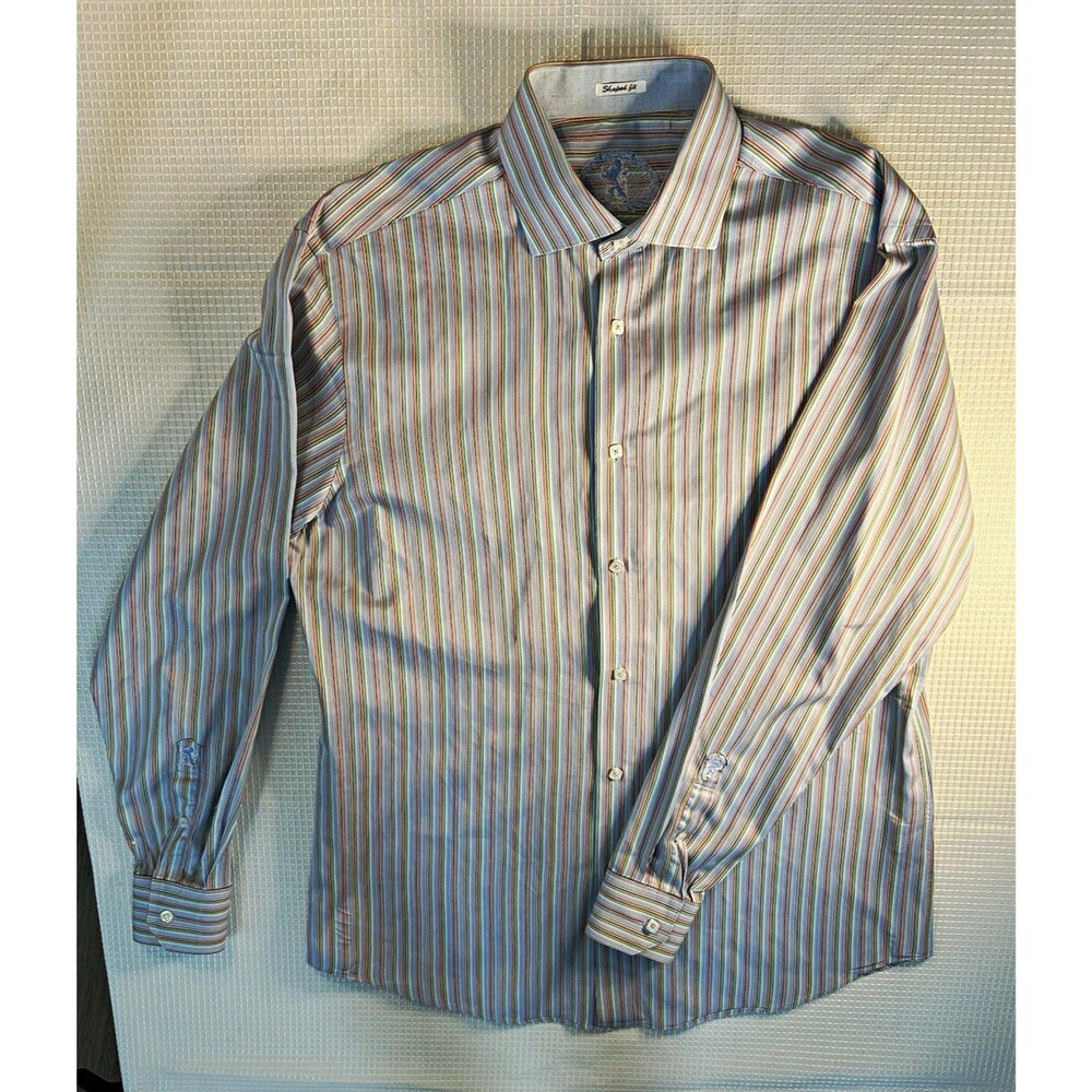Bugatchi Slim Fit S Dress Shirt 32/33 Multicolor Stripe Cotton Barrel Cuff